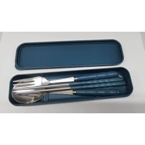 EBIGIC  portable travel cutlery set, travel paraphernalia, 18/8 (SUS 304) stainless steel portable cutlery, cutlery set, reusable cutlery silverware with box, pieces including chopsticks, fork and spoon (blue)