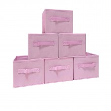 EBIGIC Pink Bins[6 Pack] 9.0"x7.5"x7.5" Small Size Fabirc Foldable Closet Toy Organizer Collapsible Cloth