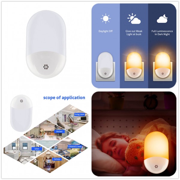 Small Protable Night Light Photosensitive Sensor Safe and Reliable Fireproof ABS Night Lamp