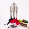 Kitchen Tools Utensil Holder, Metal Kitchen Storage Tool Truner Spoon Rotating Holder Stand with 6 Hooks