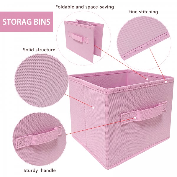 EBIGIC Pink Bins[6 Pack] 9.0"x7.5"x7.5" Small Size Fabirc Foldable Closet Toy Organizer Collapsible Cloth